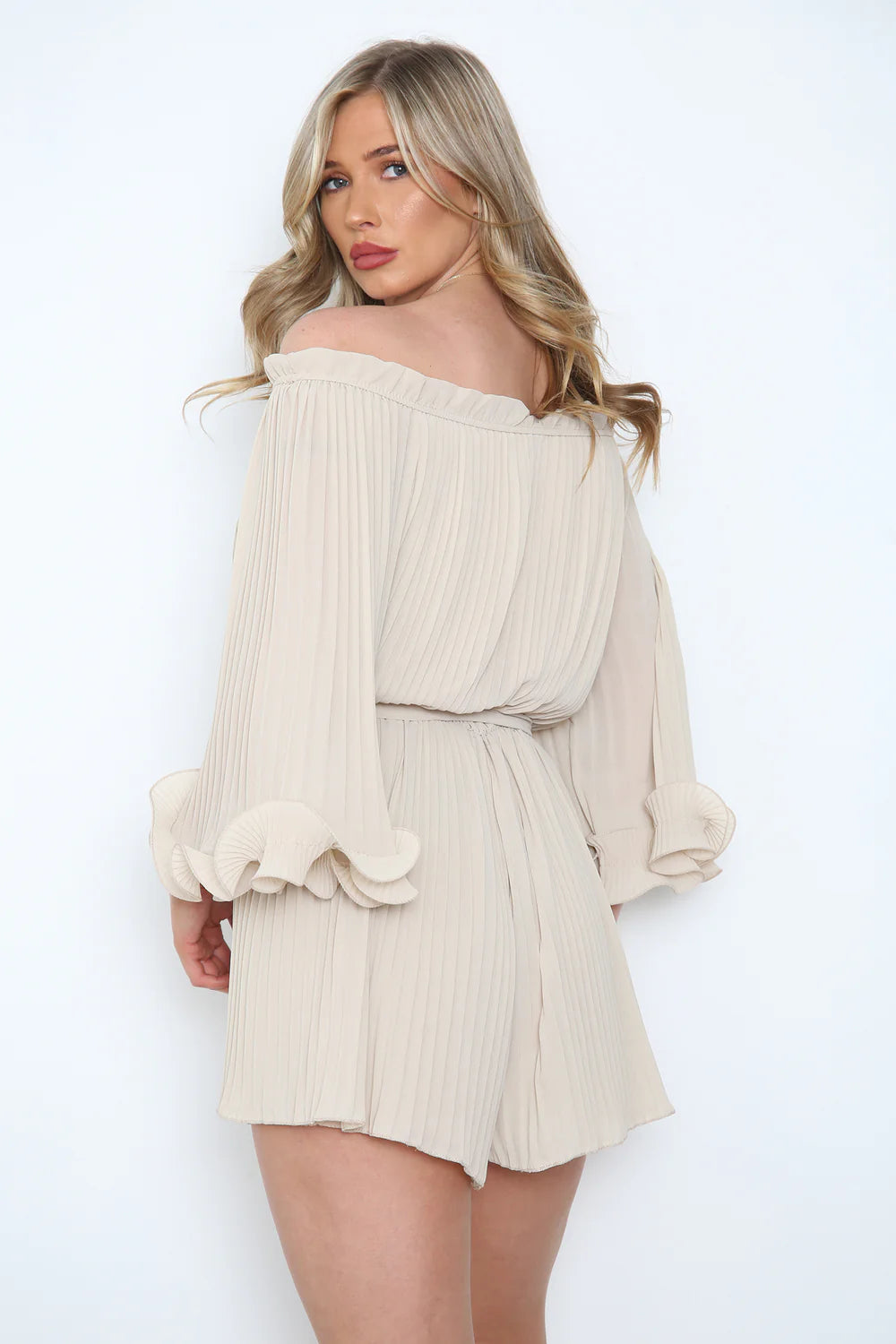 White Olive Pleated Playsuit