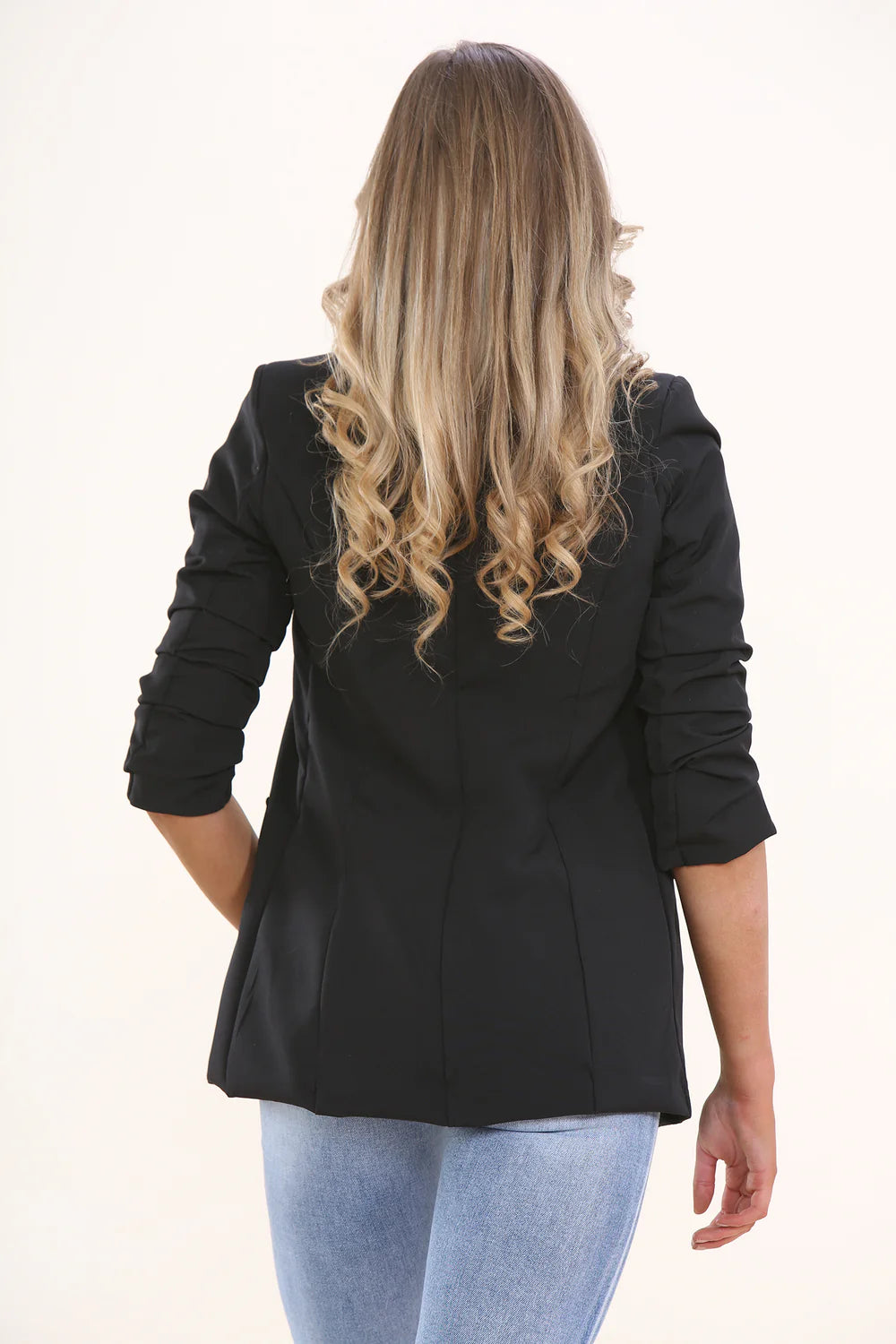 Black ruched sleeve blazer in a range of sizes & plus sizes