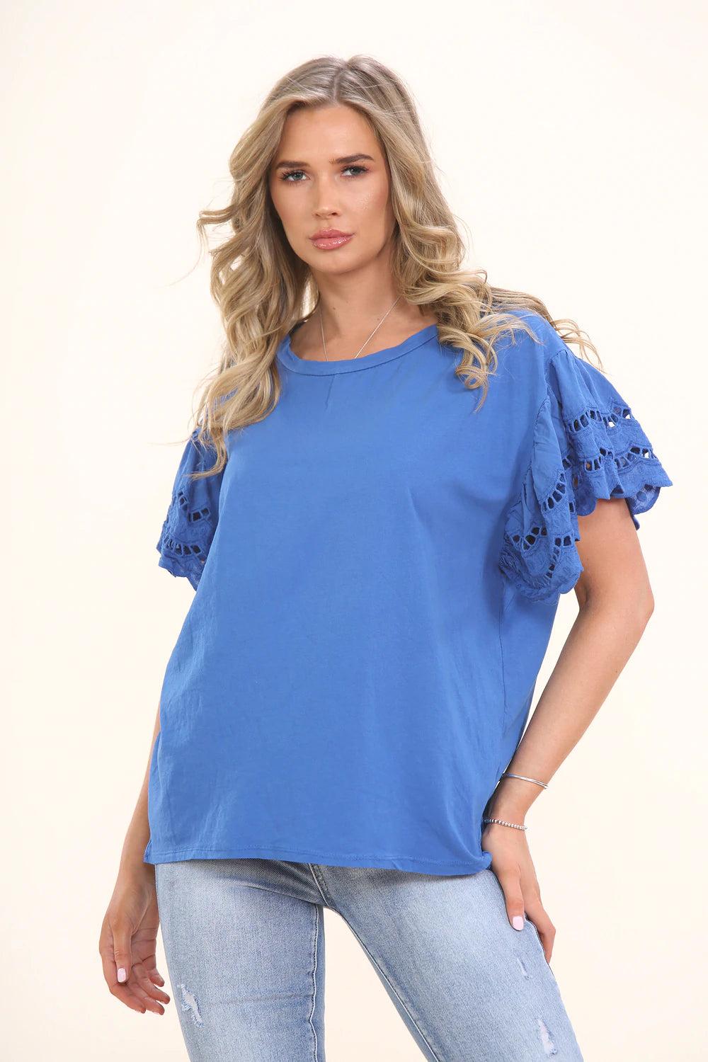Blue Lace Sleeve Top
