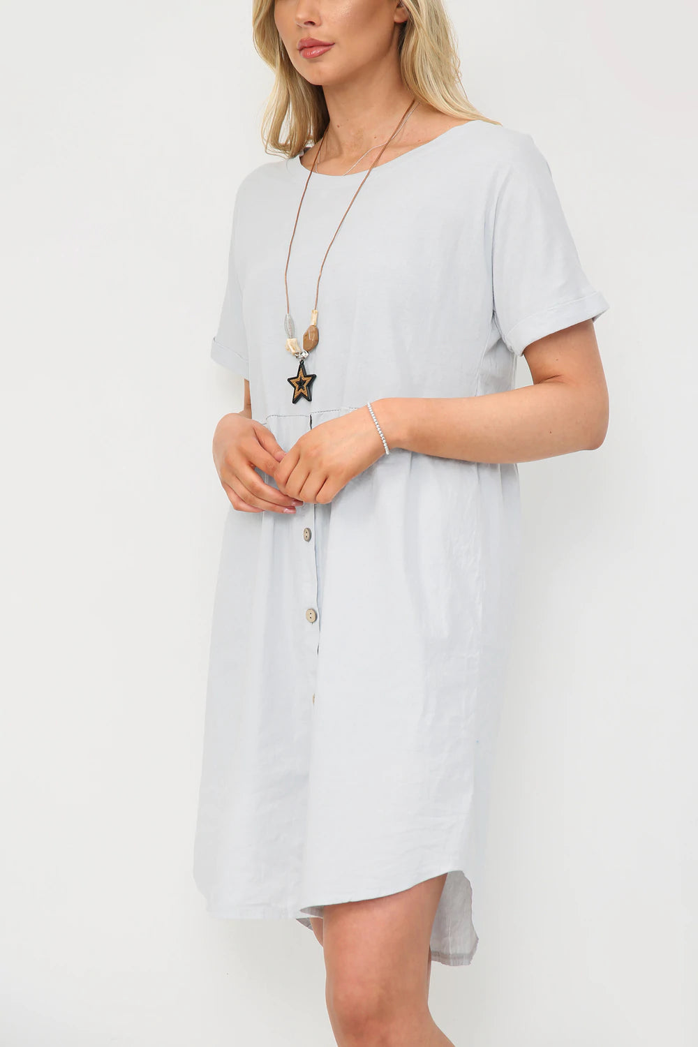 Cotton Button Dress With Necklace