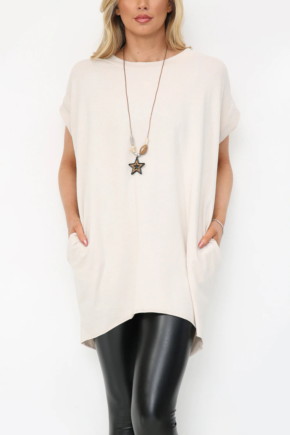 White Longline Tee With Necklace