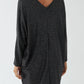 Lurex glitter black and silver tunic dress with long sleeves and v neck