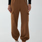 Camel coloured cargo trousers with a removable chain and side pockets