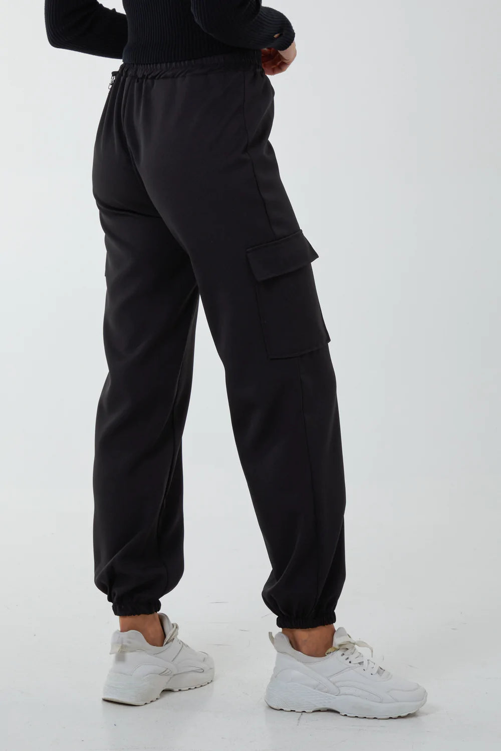 Black cargo pants with removable chain and side pockets
