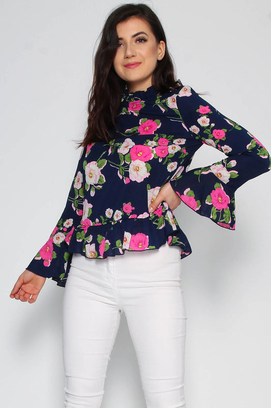 Frill Floral Crepe Top